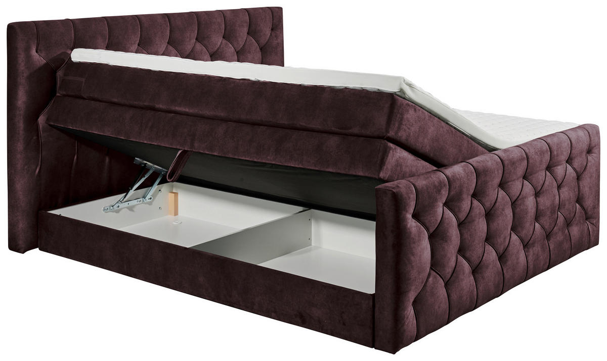 BOXSPRINGBETT 180/200 cm  in Aubergine  - Aubergine/Schwarz, MODERN, Holzwerkstoff/Kunststoff (180/200cm) - MID.YOU