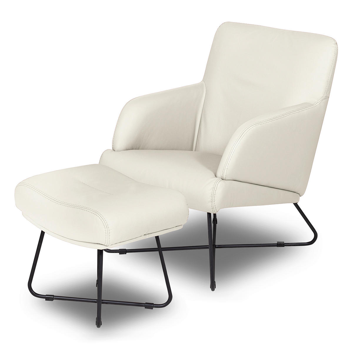 SESSELSET Echtleder Weiss  - Weiss/Schwarz, Design, Leder/Metall (67/87/74cm) - Livetastic