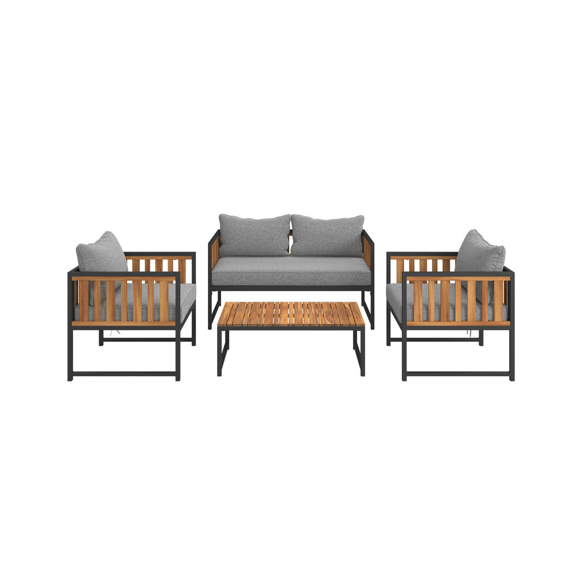 LOUNGEGARNITUR   Akazie massiv Eisen  - Schwarz/Akaziefarben, MODERN, Holz/Textil - Beldano