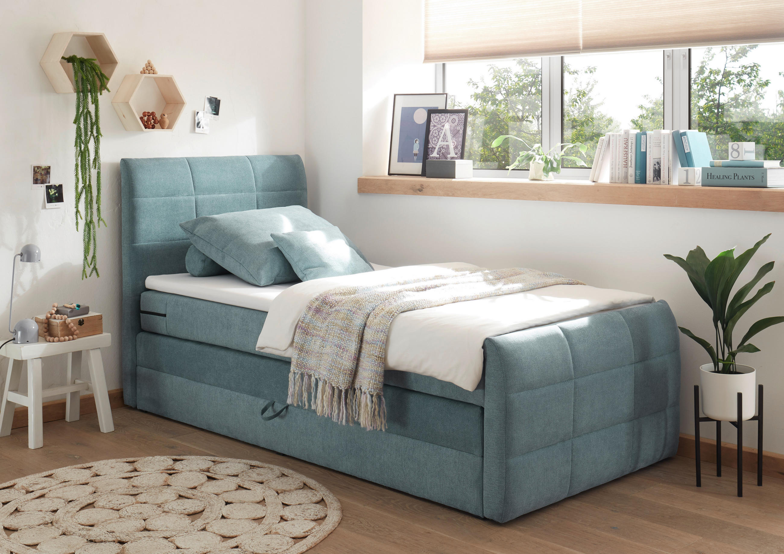 BOXSPRINGBETT 100/200 cm,  in Blau  - Blau, Basics, Holzwerkstoff/Kunststoff (100/200cm) - Xora