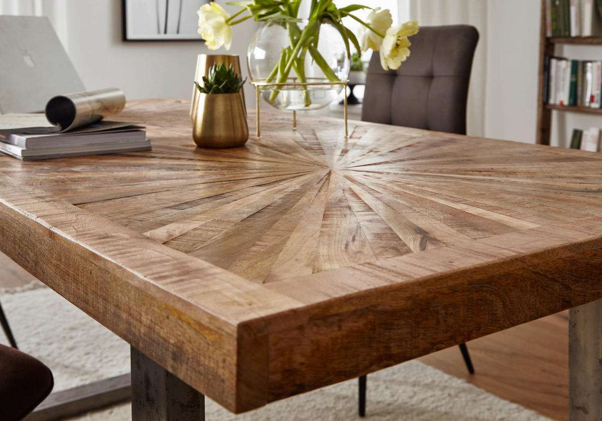 ESSTISCH Mangoholz massiv rechteckig Braun  - Silberfarben/Braun, Design, Holz/Metall (200/100/76cm) - MID.YOU
