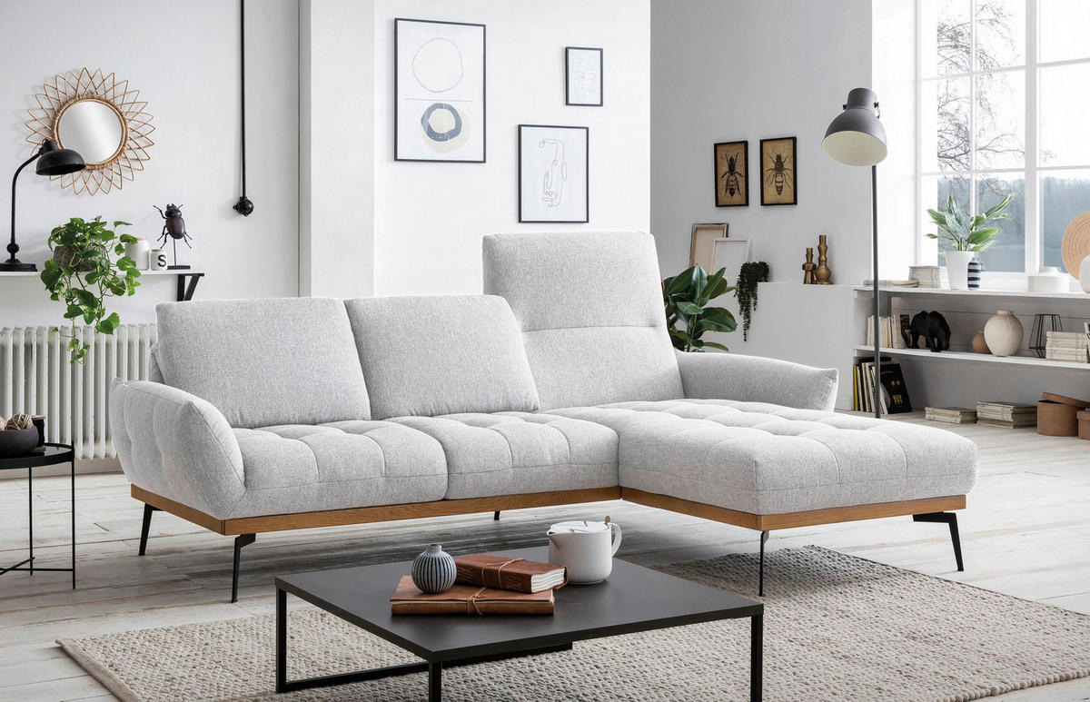 ECKSOFA in Flachgewebe Creme  - Creme/Schwarz, Design, Holz/Textil (245/171-185cm) - Stylife