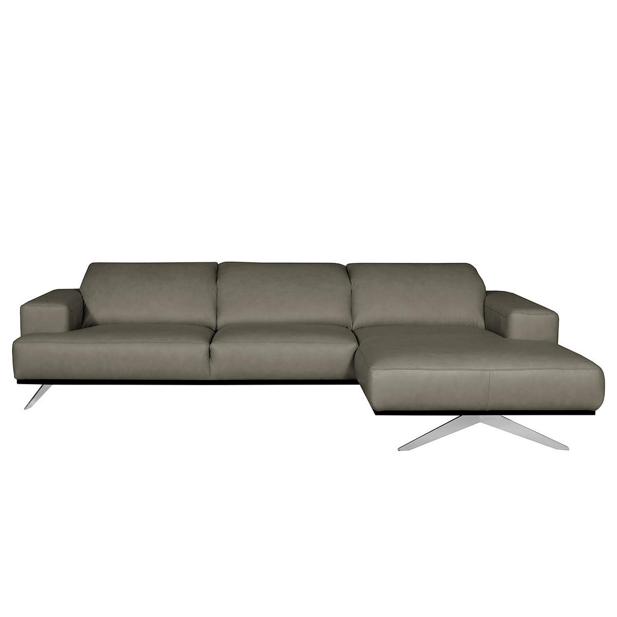 ECKSOFA Grau Echtleder Rücken echt, Kopfteilverstellung  - Chromfarben/Grau, Design, Leder/Metall (295/187cm) - Livetastic