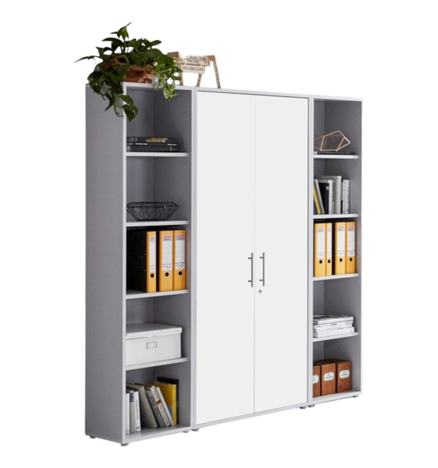 Mid.you Aktenschrank Office Edition - SW Set 3 hoch Grau, Weiß 173x186x33 cm