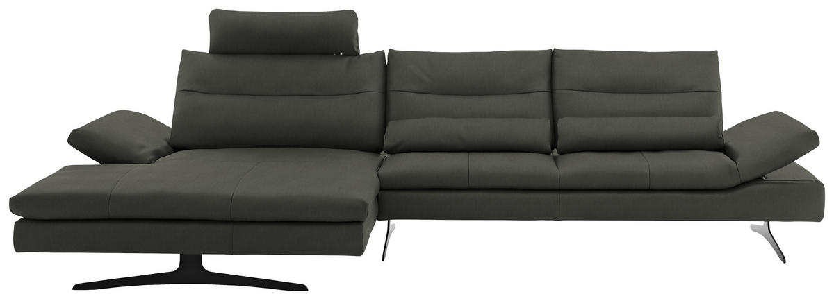 ECKSOFA in Echtleder Graphitfarben  158/342 cm  - Schwarz/Graphitfarben, MODERN, Leder/Metall (158/342cm) - Chilliano