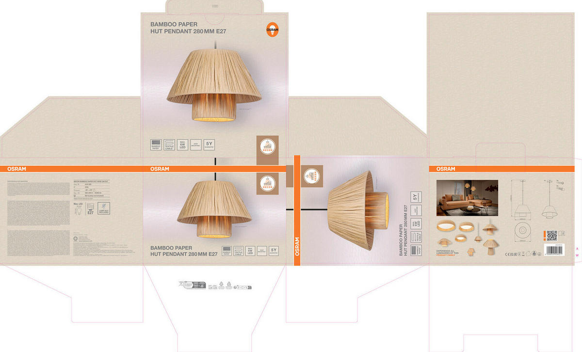 HÄNGELEUCHTE 28/120 cm  - Braun, Natur, Naturmaterialien/Metall (28/120cm) - Osram