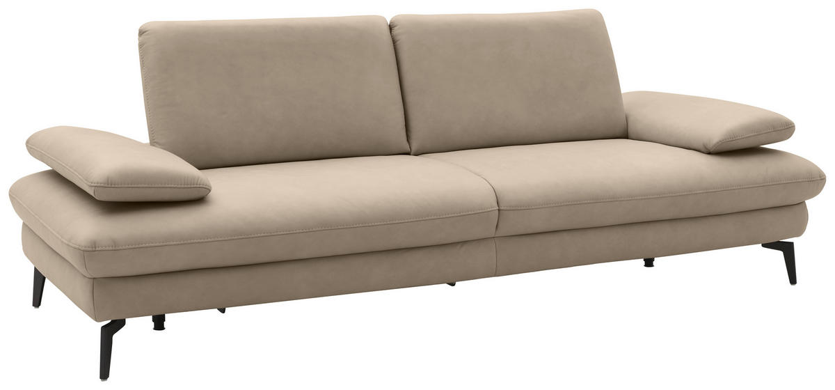 3-SITZER-SOFA in Echtleder Beige  - Beige/Schwarz, Design, Leder/Metall (238/86/94cm) - Dieter Knoll