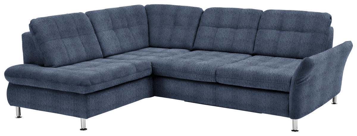 ECKSOFA in Webstoff Blau  - Chromfarben/Blau, Konventionell, Textil/Metall (210/242cm) - Beldomo Style
