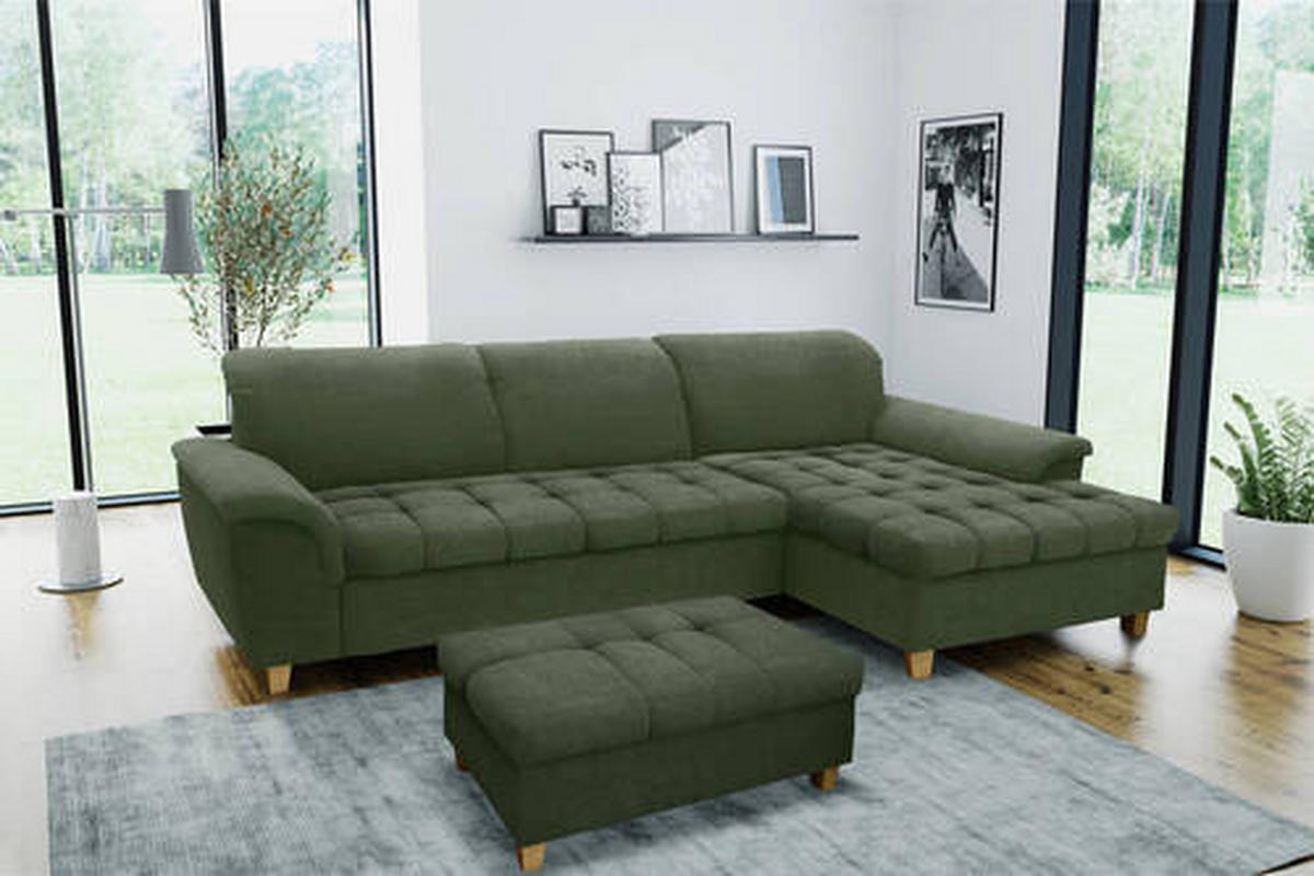 ECKSOFA in Mikrofaser Grün  279/162 cm  - Eichefarben/Grün, KONVENTIONELL, Holz/Textil (279/162cm) - MID.YOU