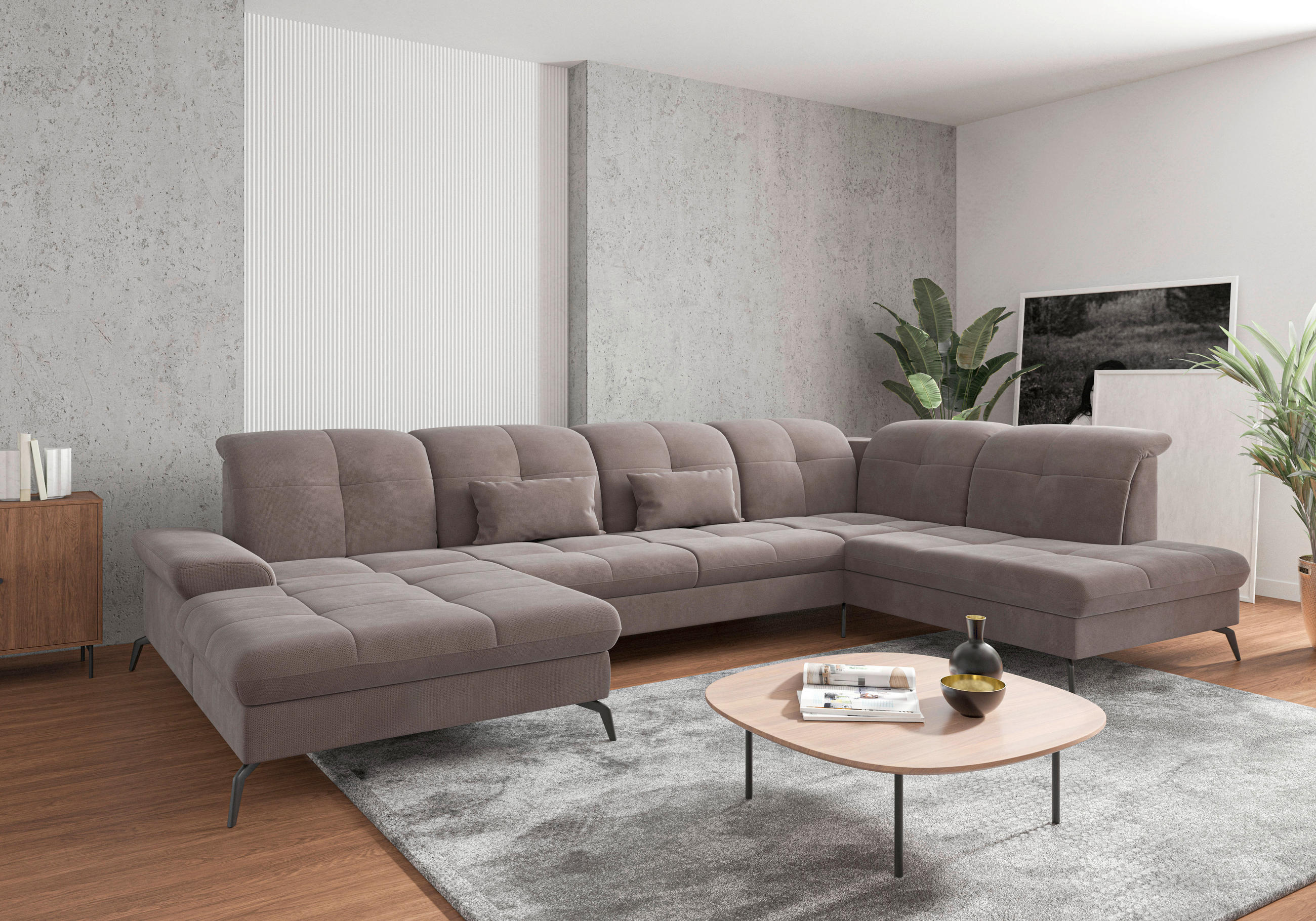 WOHNLANDSCHAFT Taupe Flachgewebe  - Taupe/Schwarz, KONVENTIONELL, Textil/Metall (185/357/231cm) - Sit & More