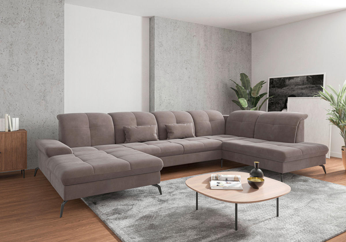 WOHNLANDSCHAFT Taupe Flachgewebe  - Taupe/Schwarz, KONVENTIONELL, Textil/Metall (185/357/231cm) - Sit & More