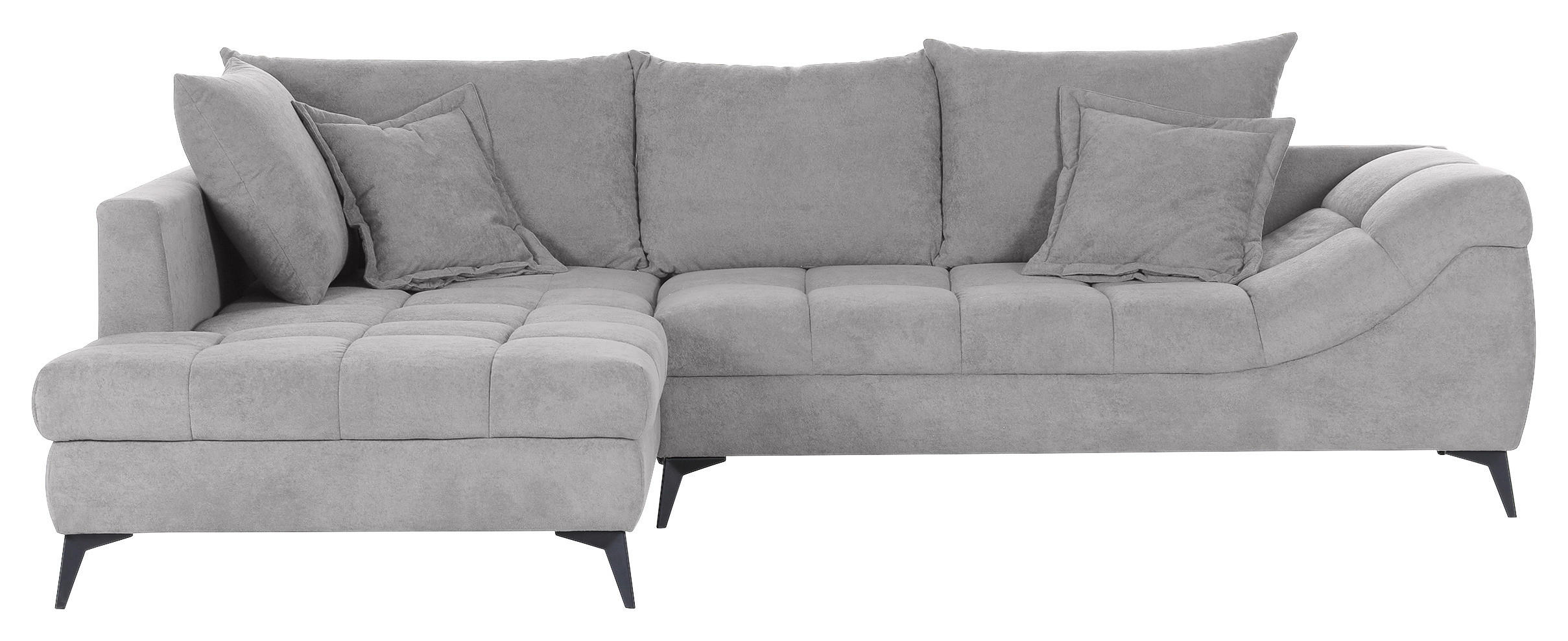 ECKSOFA in Flachgewebe Hellgrau  - Hellgrau/Schwarz, Design, Textil/Metall (224/307cm) - Stylife