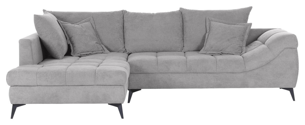 ECKSOFA in Flachgewebe Hellgrau  - Hellgrau/Schwarz, Design, Textil/Metall (224/307cm) - Stylife