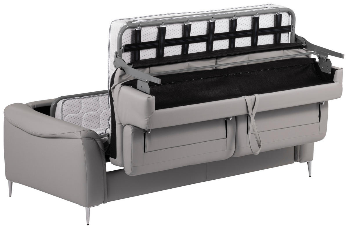 SCHLAFSOFA in Echtleder Hellgrau  - Hellgrau, Design, Leder/Metall (203/77-98/103cm) - MID.YOU