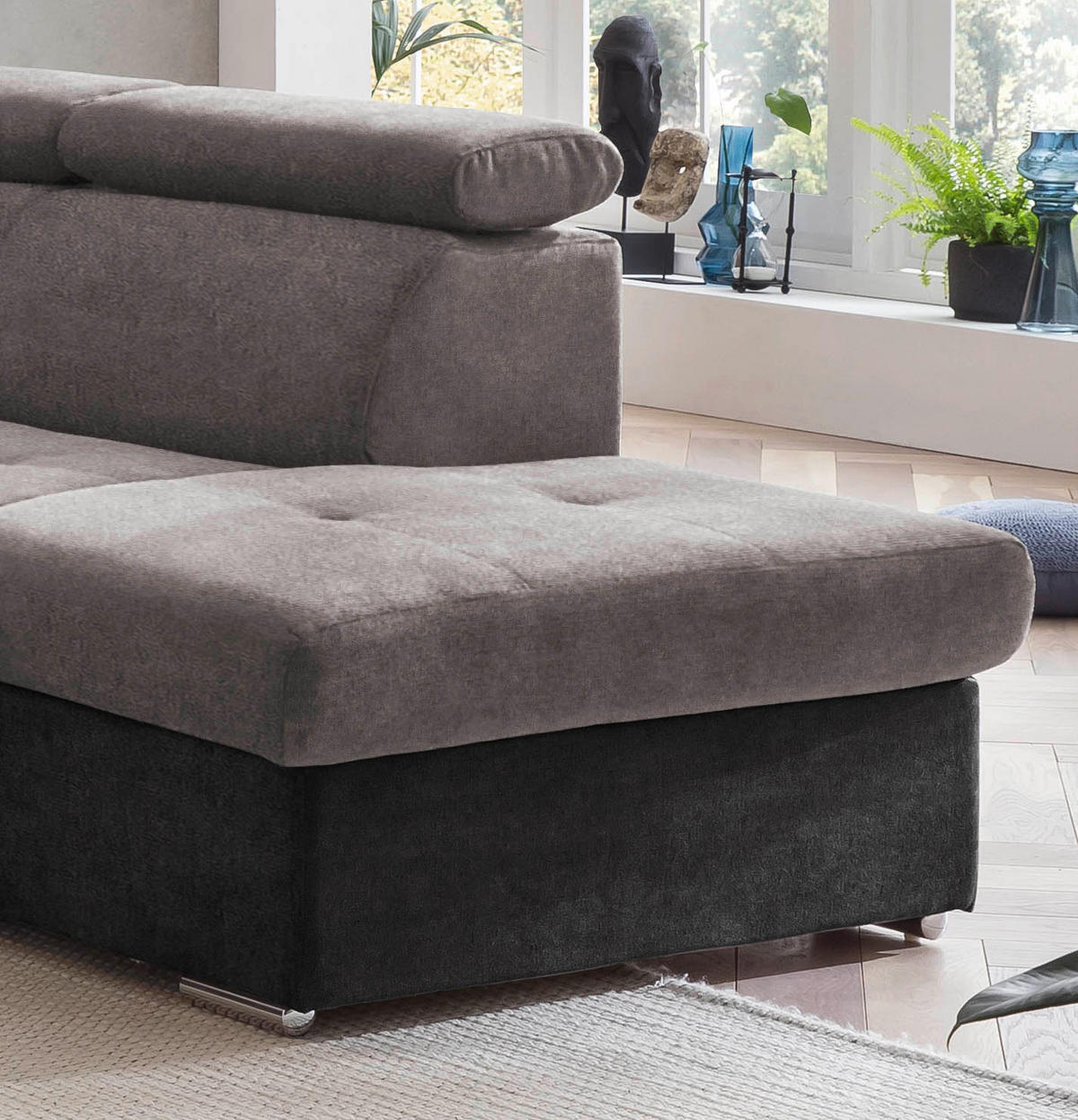 ECKSOFA in Mikrofaser Grau, Schwarz  - Chromfarben/Schwarz, Design, Textil/Metall (262/216cm) - Livetastic