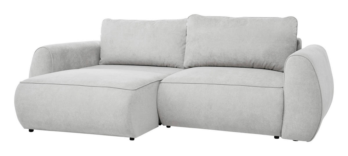 SCHLAFSOFA Chenille Hellgrau  inkl. Zierkissen, Rückenkissen, Bettkasten, Schlaffunktion, Rücken echt, Liegefläche im Originalstoff  - Hellgrau/Schwarz, KONVENTIONELL, Kunststoff/Textil (257/96/110cm) - Milino