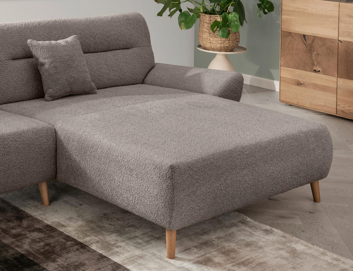 ECKSOFA Taupe Bouclé  - Taupe/Wildeiche, KONVENTIONELL, Holz/Textil (290cm) - MID.YOU