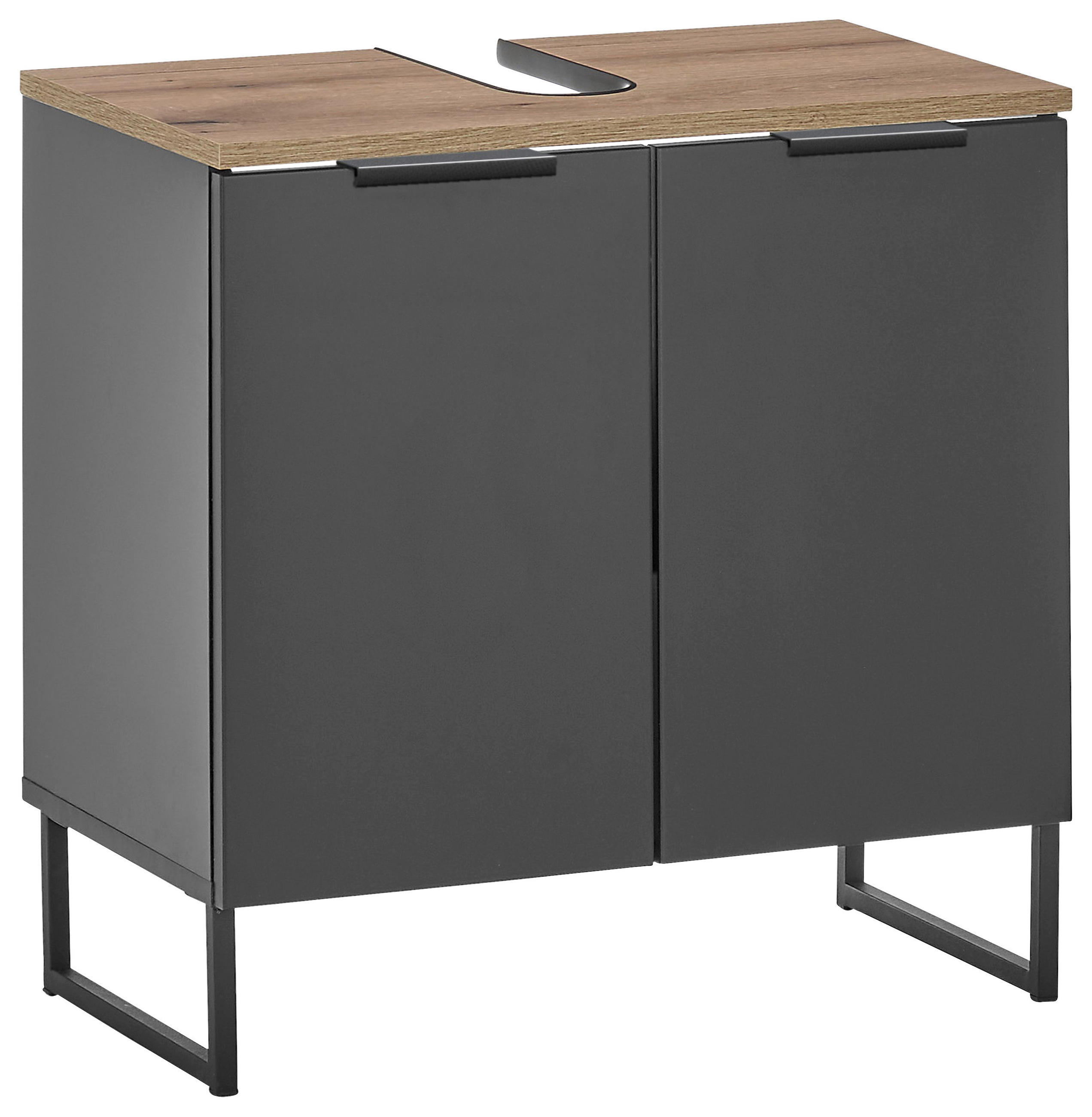 home24 SKŘÍŇKA POD UMYVADLO, černá, černá, barvy dubu, 60/60/35 cm