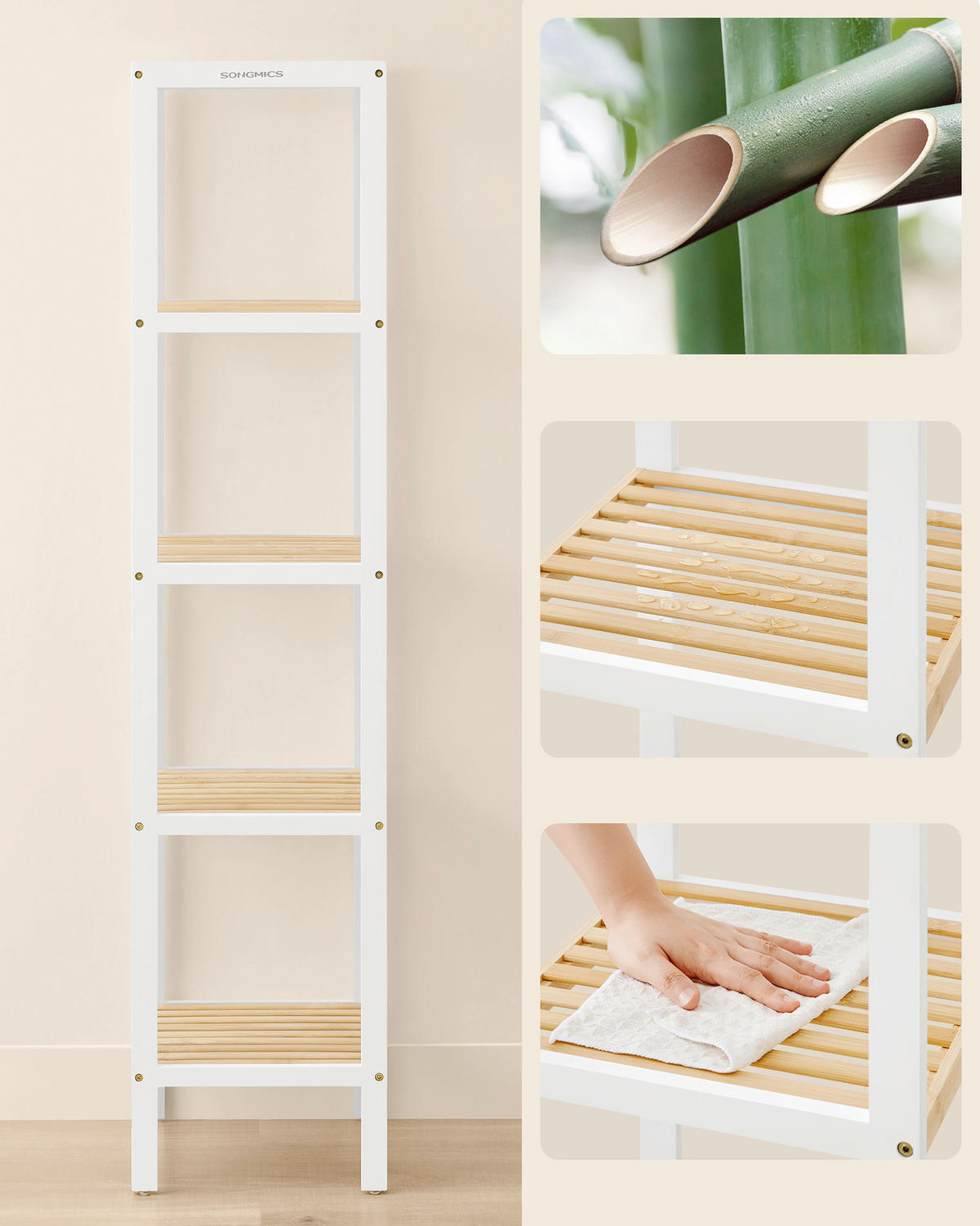 REGÁL DO KÚPEĽNE, prírodná farba, biela - biela/prírodná farba, Basics, prírodné materiály (33/146/33cm)