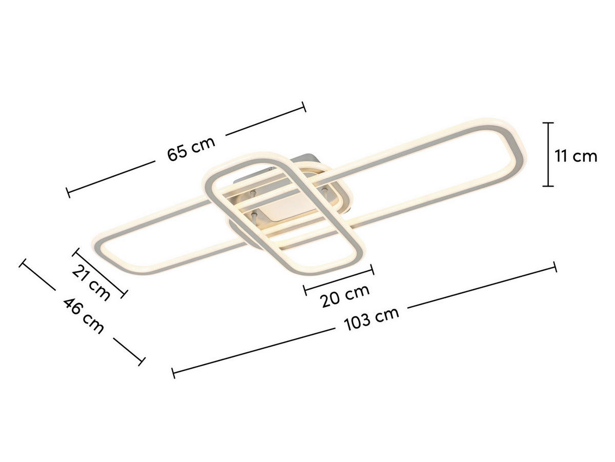 LED-DECKENLEUCHTE Etamin 103/46/11 cm   - Alufarben/Weiß, Design, Kunststoff/Metall (103/46/11cm) - Novel