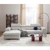 ECKSOFA TORINO Hellgrau Chenille Bettkasten, Kopfteilverstellung  - Schwarzchrom/Hellgrau, Design, Textil/Metall (173/247cm) - Livetastic