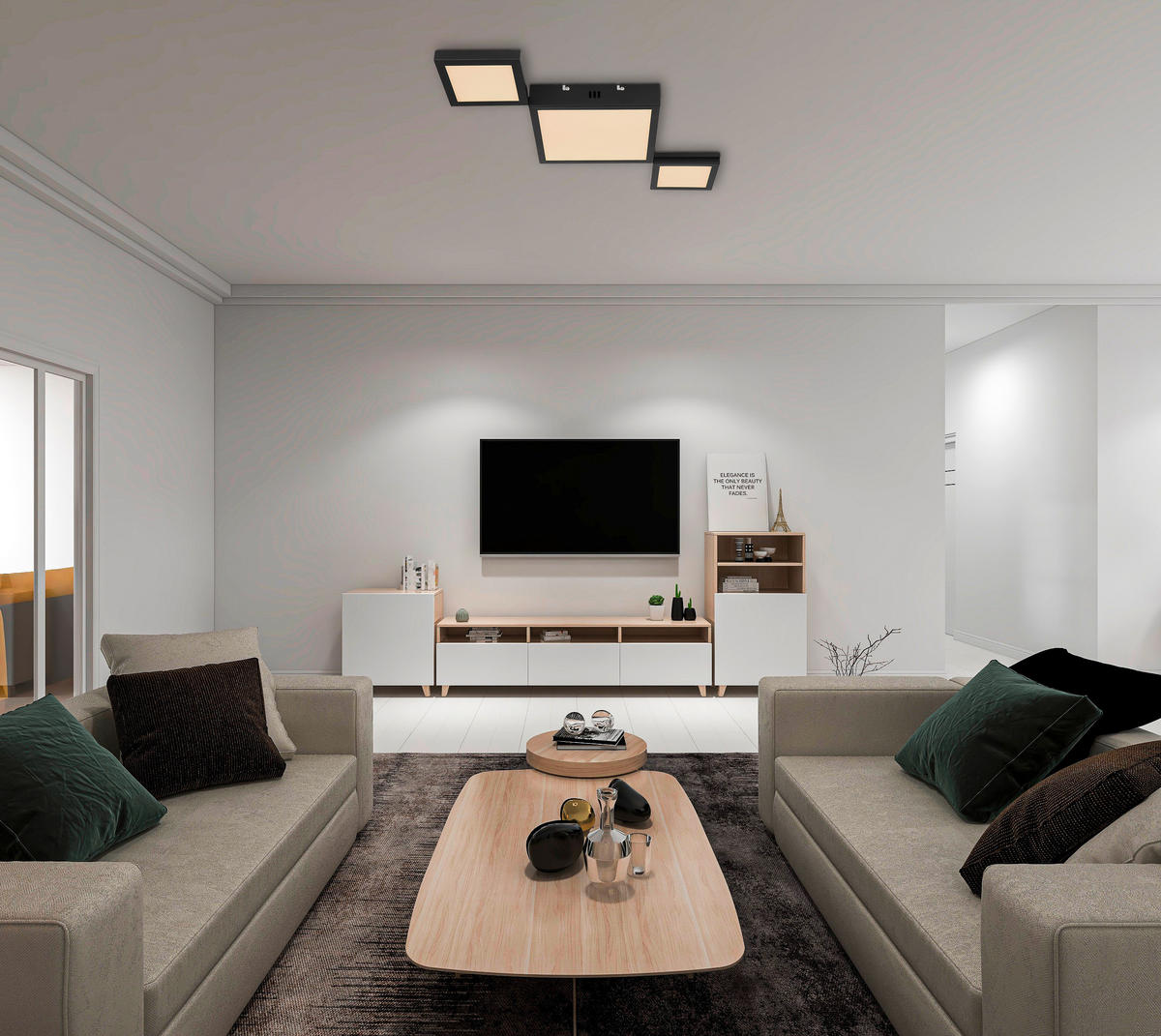 LED-DECKENLEUCHTE 25 W    71/31/4,5 cm  - Opal/Schwarz, Design, Kunststoff/Metall (71/31/4,5cm) - Globo