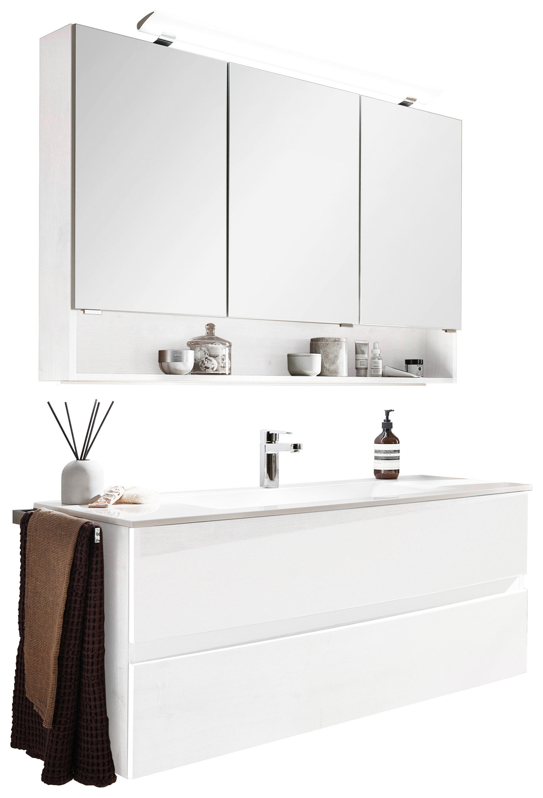 BADEZIMMER  in 121,2 cm  - Weiß Hochglanz/Weiß, Design, Glas/Holzwerkstoff (121,2cm) - Novel