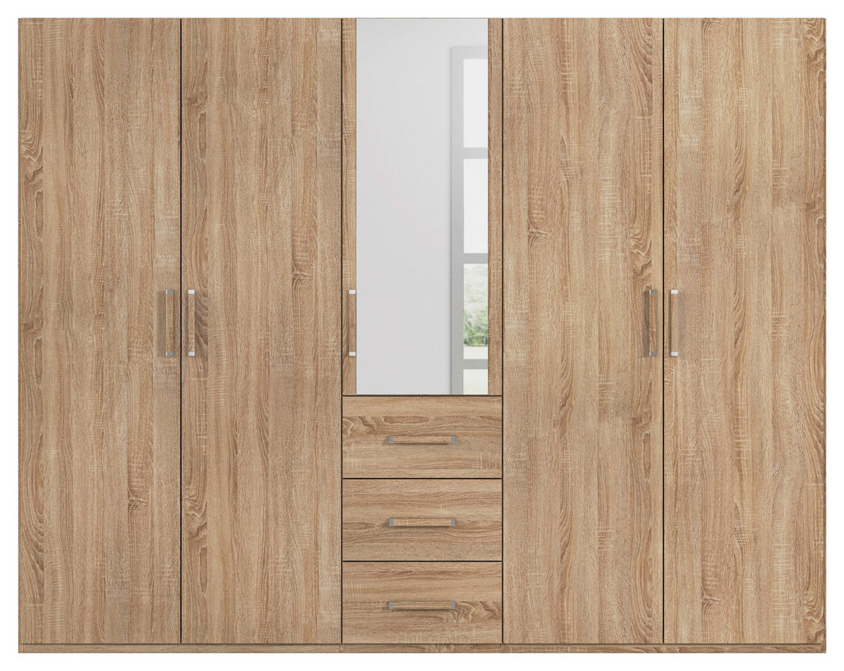 DREHTÜRENSCHRANK 251/197/60 cm 5-türig Sonoma Eiche  - Sonoma Eiche, Design, Glas/Holzwerkstoff (251/197/60cm) - Novel