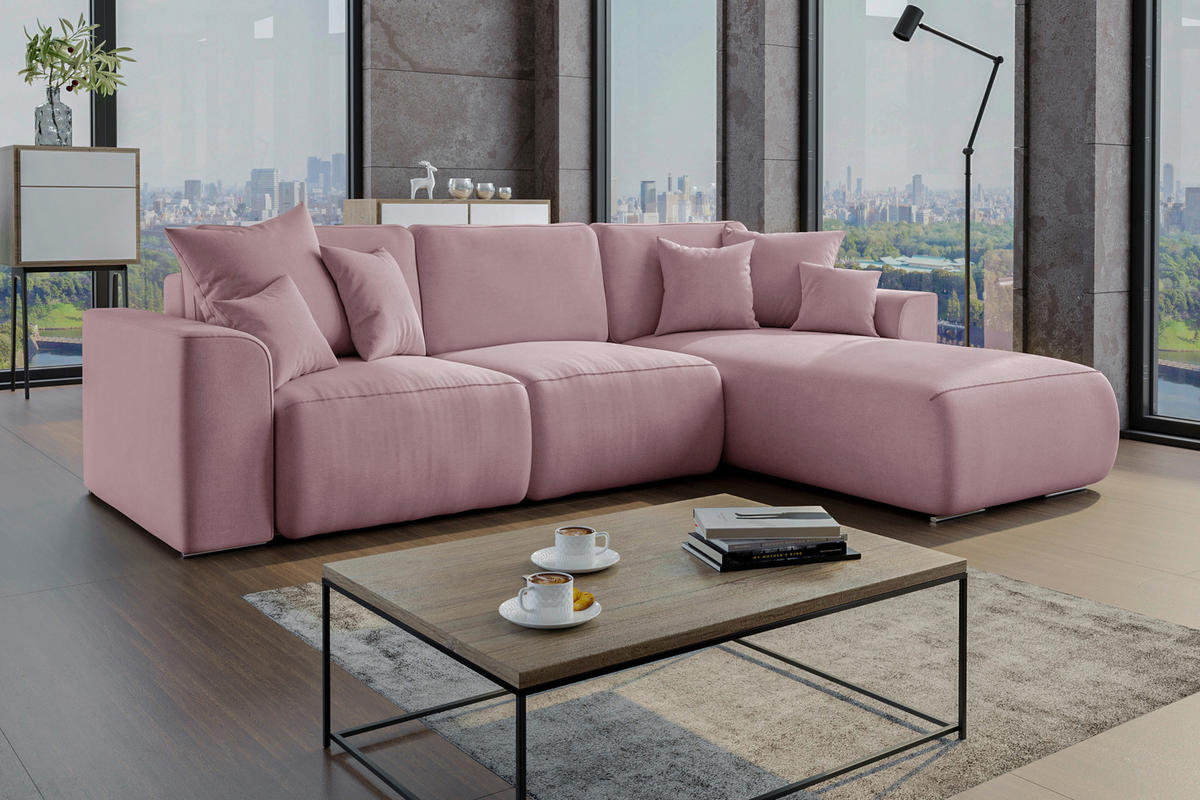 ECKSOFA Rosa Velours  - Chromfarben/Rosa, KONVENTIONELL, Kunststoff/Textil (293/195cm) - Carryhome