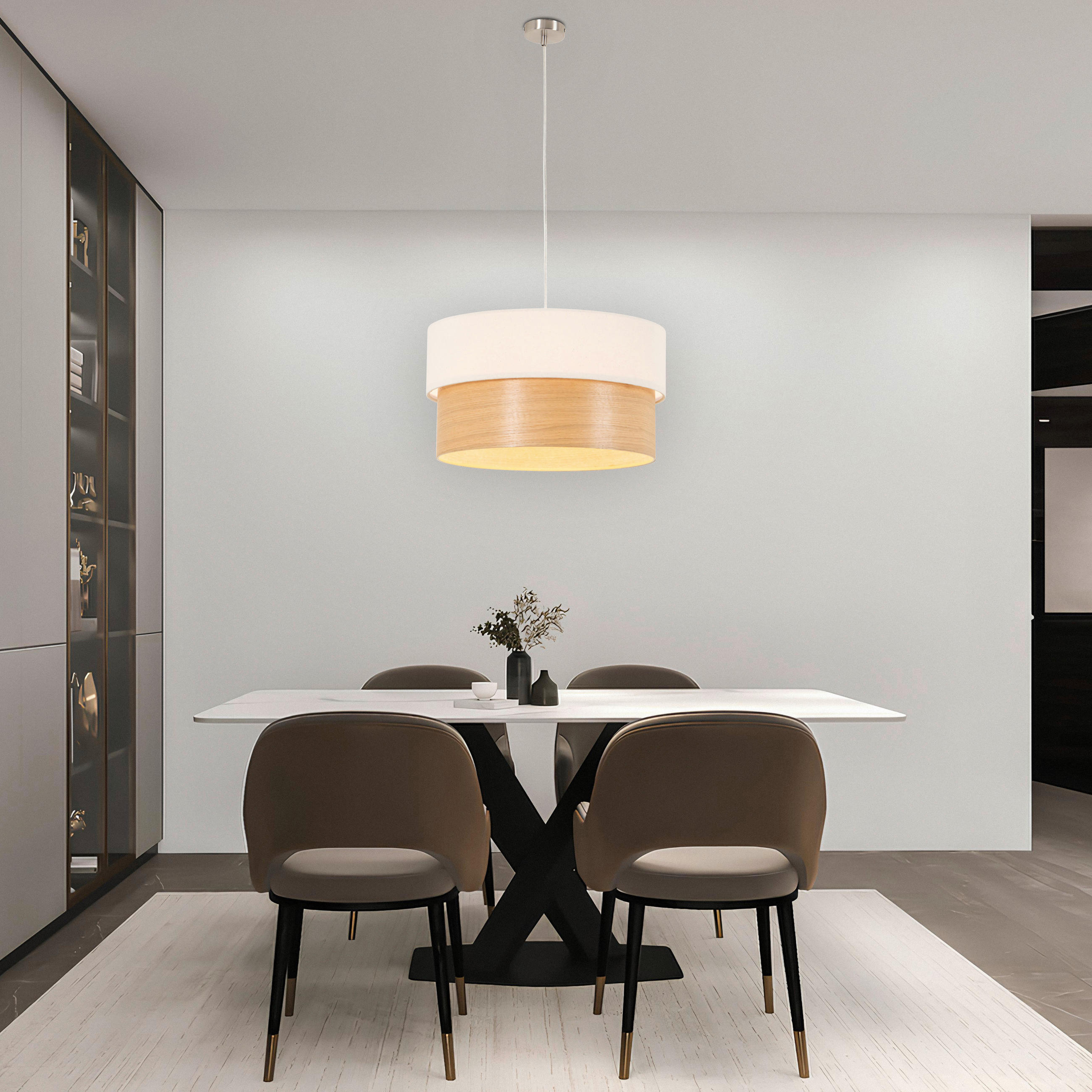 Thumbnail - Novel Hängeleuchte, Creme, Holz, Metall, Kunststoff, Textil, Eiche, furniert, 120 cm, Lampen & Leuchten, Innenbeleuchtun...