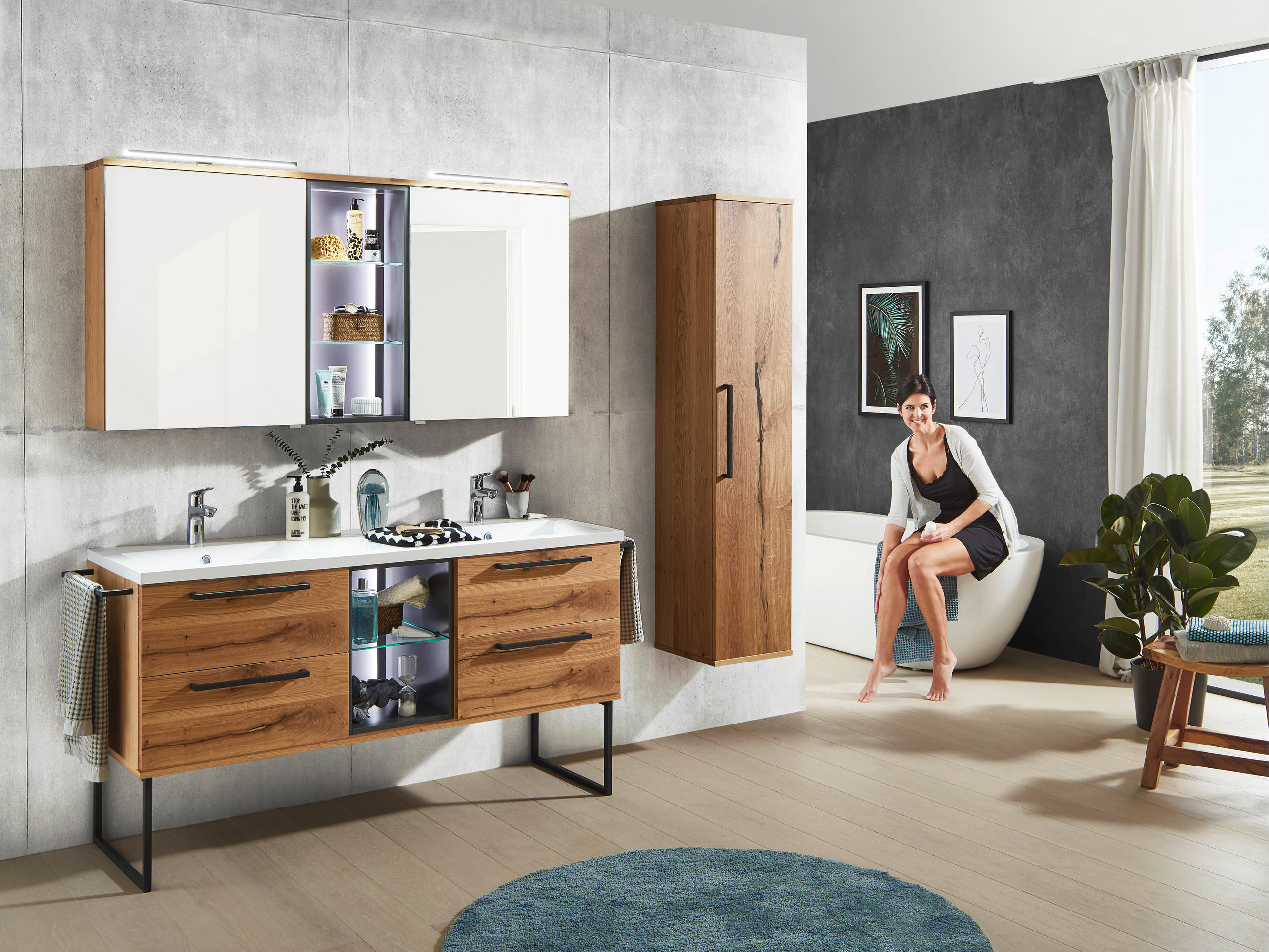 HOCHSCHRANK 35/165/37 cm  - Eichefarben/Anthrazit, Design, Glas/Holz (35/165/37cm) - Dieter Knoll