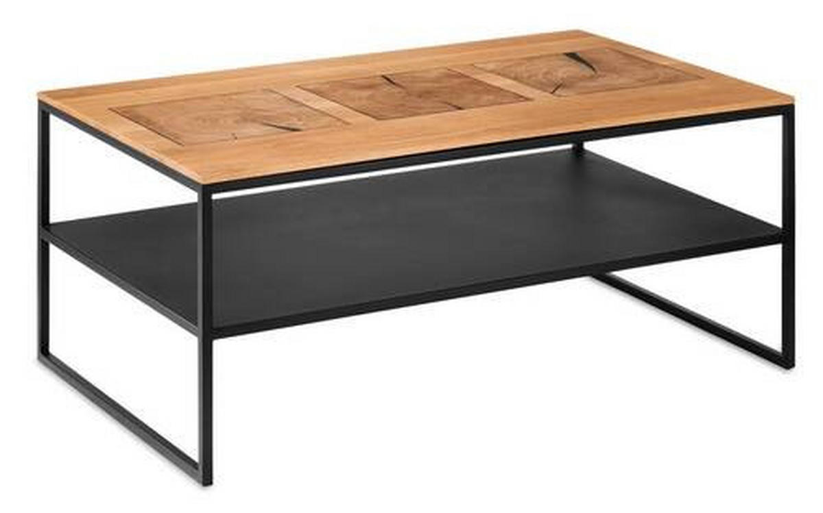 COUCHTISCH Wildeiche massiv, vollmassiv, Hartholz 100/60/41 cm rechteckig Wildeiche  - Wildeiche/Schwarz, Design, Holz/Metall (100/60/41cm) - Johann Jakob