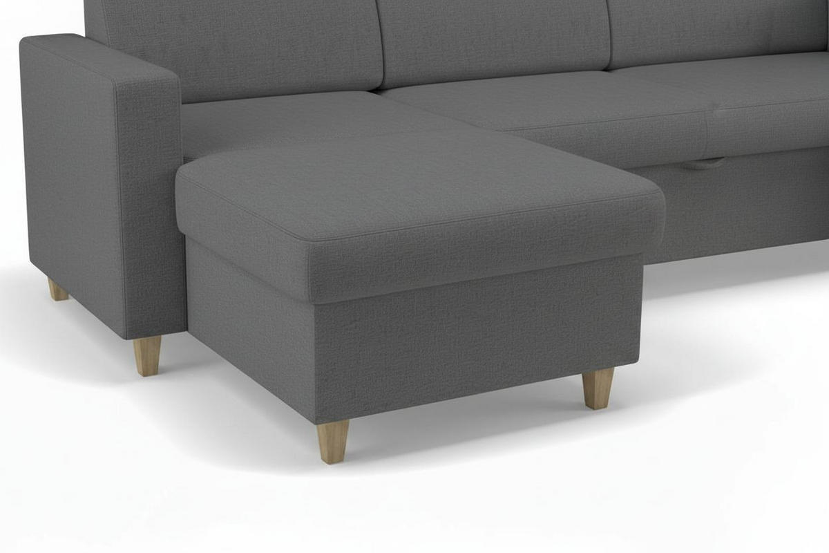 WOHNLANDSCHAFT NIKAS Grau Bouclé  - Buchefarben/Grau, Design, Holz/Textil (310/160/145cm) - MID.YOU