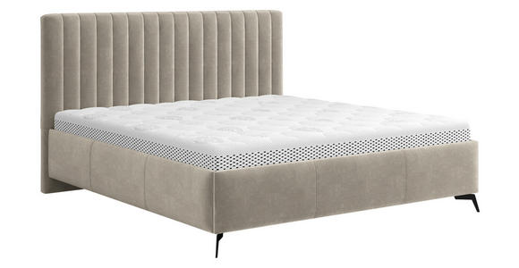 POLSTERBETT gepolstertes Kopfteil, Lattenrost, Bettkasten Creme 180/200 cm - Creme/Schwarz, KONVENTIONELL, Holz/Textil (180/200cm) - Hom`in