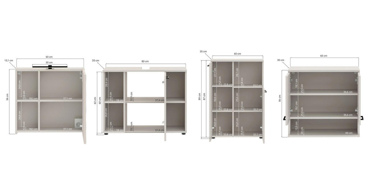 BADEZIMMER 4-teilig  in 155 cm  - Kaschmir/Schwarz, Trend, Glas/Holzwerkstoff (155cm) - Respekta