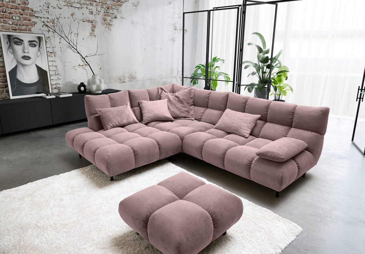 ECKSOFA Ottomane links, Eckteil  Altrosa Feincord  - Schwarz/Altrosa, Design, Holz/Textil (215/288cm) - Pure Home Lifestyle
