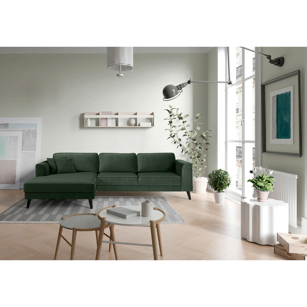 Thumbnail - Trendmanufaktur Ecksofa Lumber Jack, Dunkelgrün, Textil, Wenge, 4-Sitzer, Ottomane links, L-Form, 277x167 cm, Typenauswa...