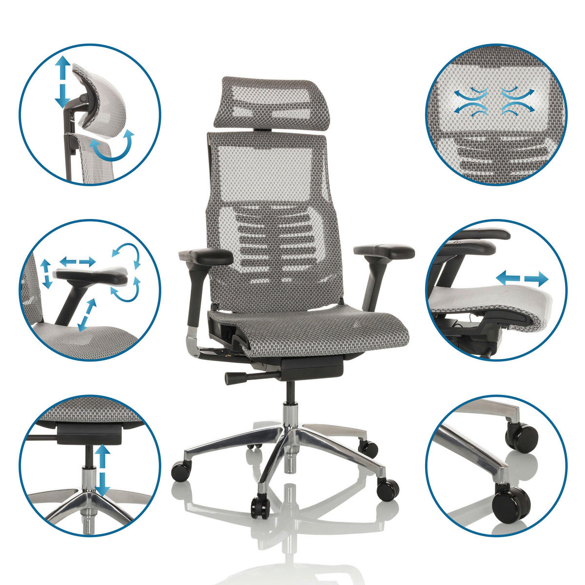 SNURRSTOL  i nät ljusgrå  - ljusgrå/silver, Basics, metall/textil (67/119-135/60cm) - MID.YOU