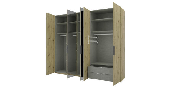 DREHTÜRENSCHRANK 250/223/62 cm 5-türig Eiche Artisan - Schwarz/Eiche Artisan, KONVENTIONELL, Glas/Holzwerkstoff (250/223/62cm) - Novel