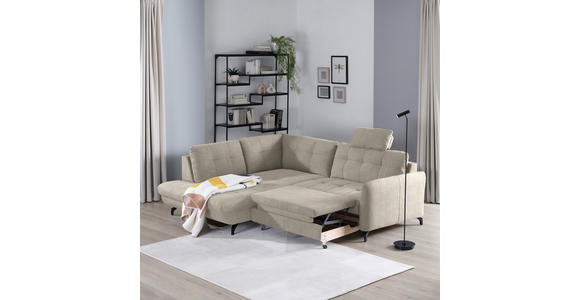 ECKSOFA in Flachgewebe, Leinenoptik Beige  - Beige/Schwarz, Design, Textil/Metall (208/247cm) - Xora