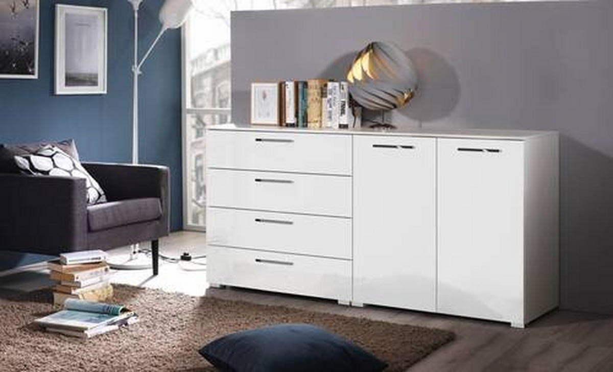 SIDEBOARD 160/81/42 cm  in Weiß, Weiß Hochglanz  - Chromfarben/Weiß Hochglanz, Design, Holzwerkstoff/Kunststoff (160/81/42cm) - Novel