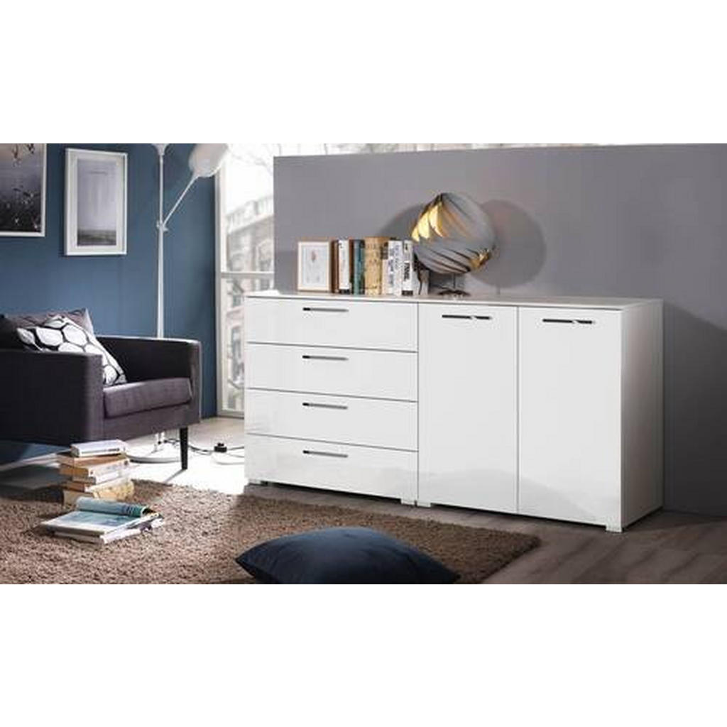 Thumbnail - Novel Sideboard, Weiß, Weiß Hochglanz, Metall, 2 Fächer, 4 Schubladen, 160x81x42 cm, Blauer Engel, Goldenes M, Made in G...