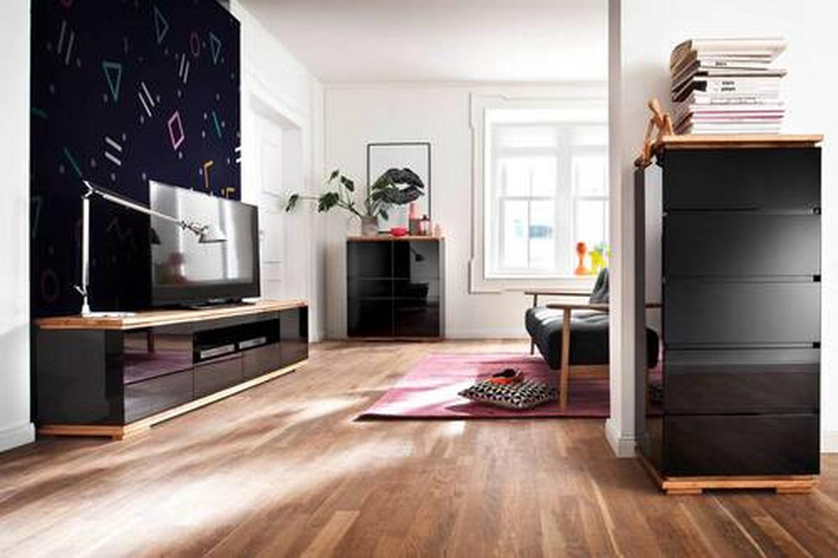 LOWBOARD Chiaro  in 202/54/40 cm  - Eichefarben/Schwarz, Design, Holz/Holzwerkstoff (202/54/40cm)