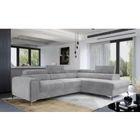 ECKSOFA Hellgrau Samt  inkl.  - Silberfarben/Hellgrau, Design, Textil/Metall (278/205cm) - MID.YOU