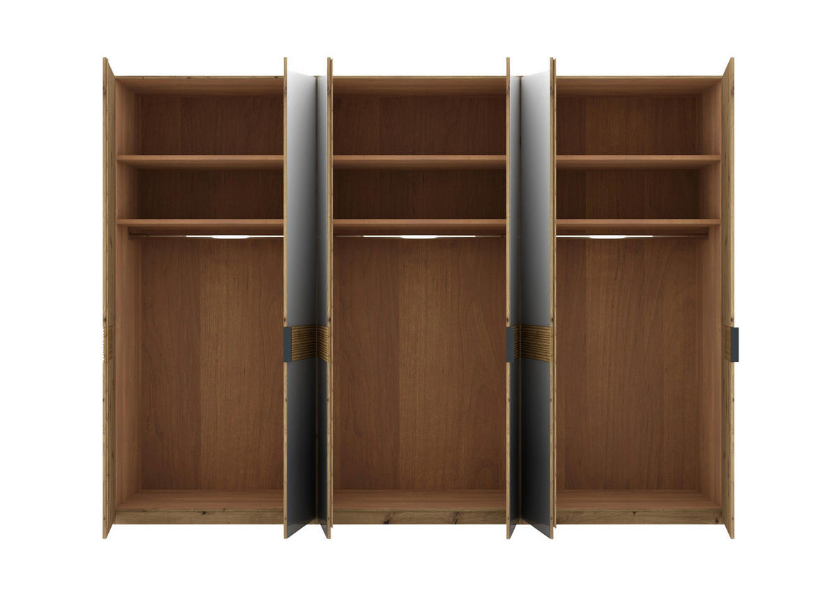 DREHTÜRENSCHRANK 300/216/58 cm,  in Eichefarben, Champagner, 6 Tür(en)  - Schieferfarben/Champagner, Design, Glas/Holz (300/216/58cm) - Musterring
