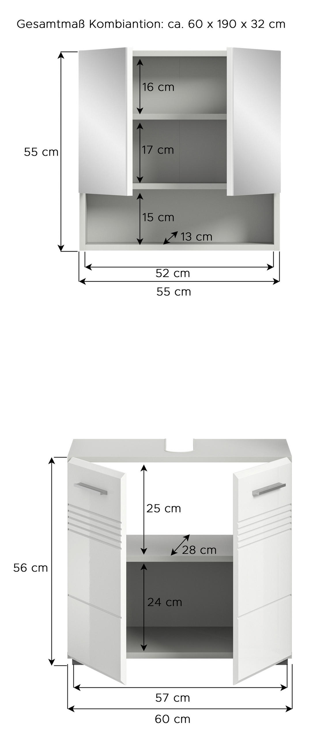 KOUPELNA šedá, vysoce lesklá bílá  - šedá/černá, Moderní, kompozitní dřevo/plast (60cm) - MID.YOU