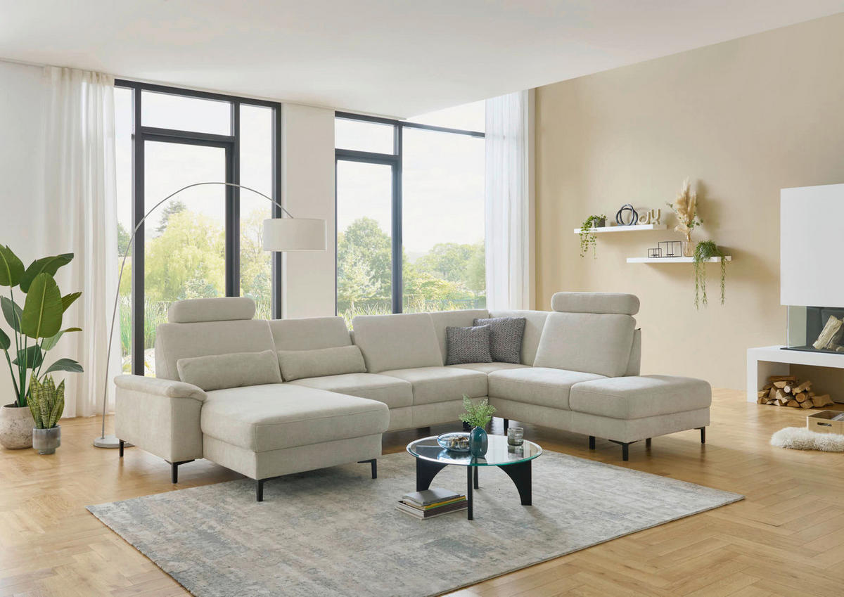 WOHNLANDSCHAFT Dieter Knoll Greige Chenille  - Greige/Schwarz, Design, Textil/Metall (175/349/235cm) - Dieter Knoll