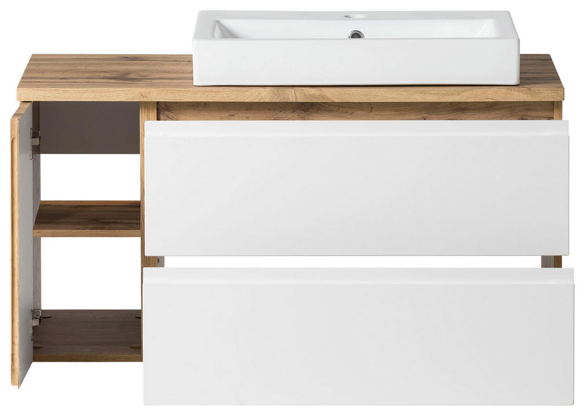 WASCHTISCHKOMBI 105 cm  - Weiss/Eiche Wotan, Modern, Keramik/Holzwerkstoff (105cm) - Held