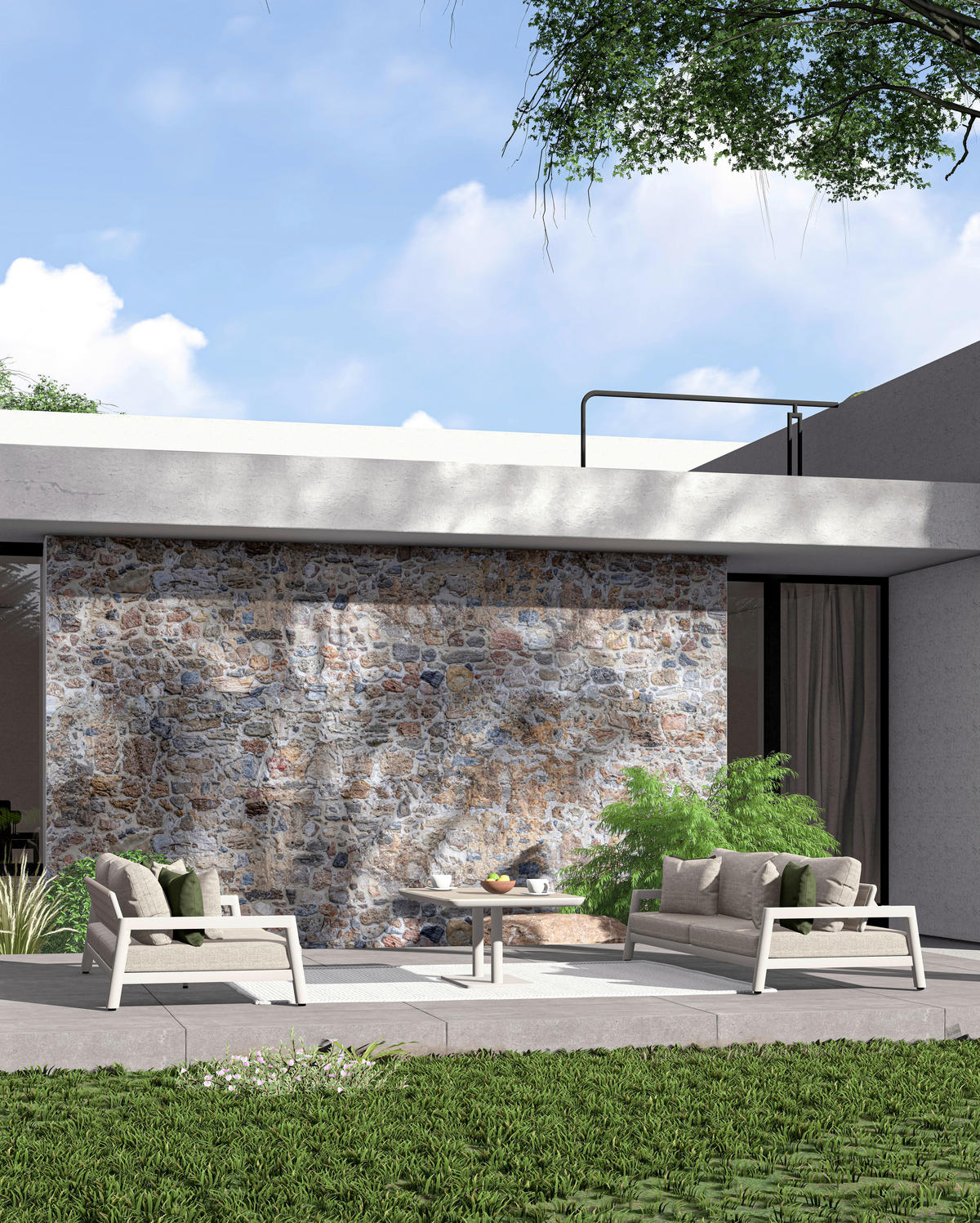 LOUNGESOFA 236/72/126 cm Aluminium  - Sandfarben/Dunkelgrün, Design, Kunststoff/Textil (236/72/126cm) - Zebra 