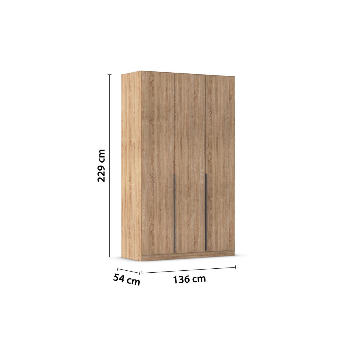 DREHTÜRENSCHRANK Sonoma Eiche  - Grau/Sonoma Eiche, Modern, Holzwerkstoff (136/229/54cm) - Rauch Möbel